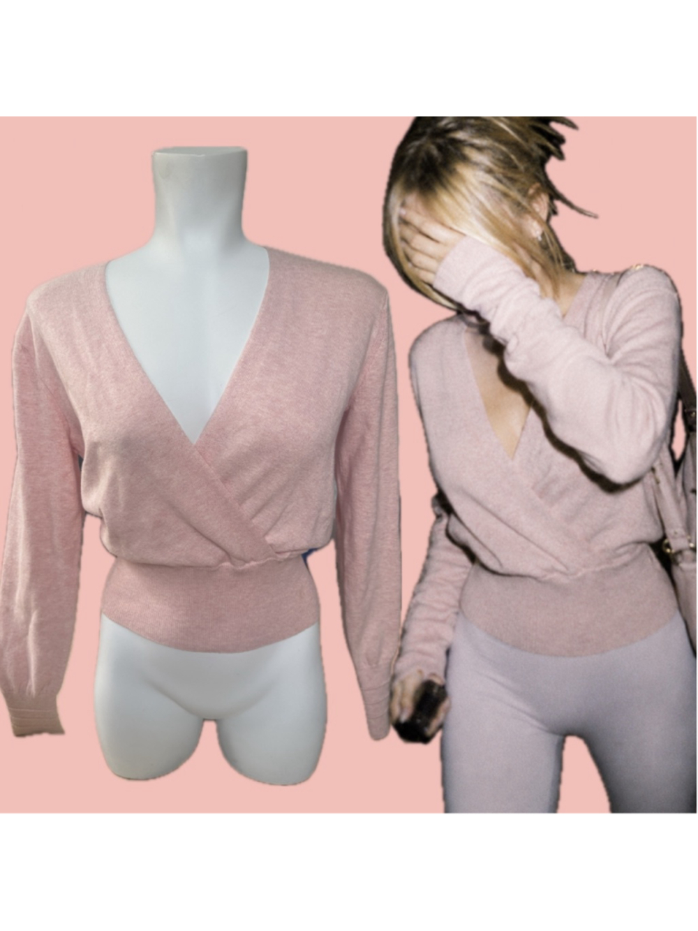 Lululemon Pink Wrap Ballet Top Size 2 Cashmere Blend Pilates Yoga